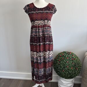 Soft Surroundings Maxi Dress Women's Petite S Smocked Floral Boho Festival Slits